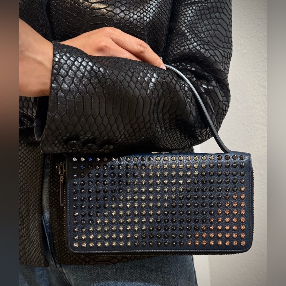 Christian Louboutin Pantone XL Studded Wallet Leather Clutch Bag Gradient Navy